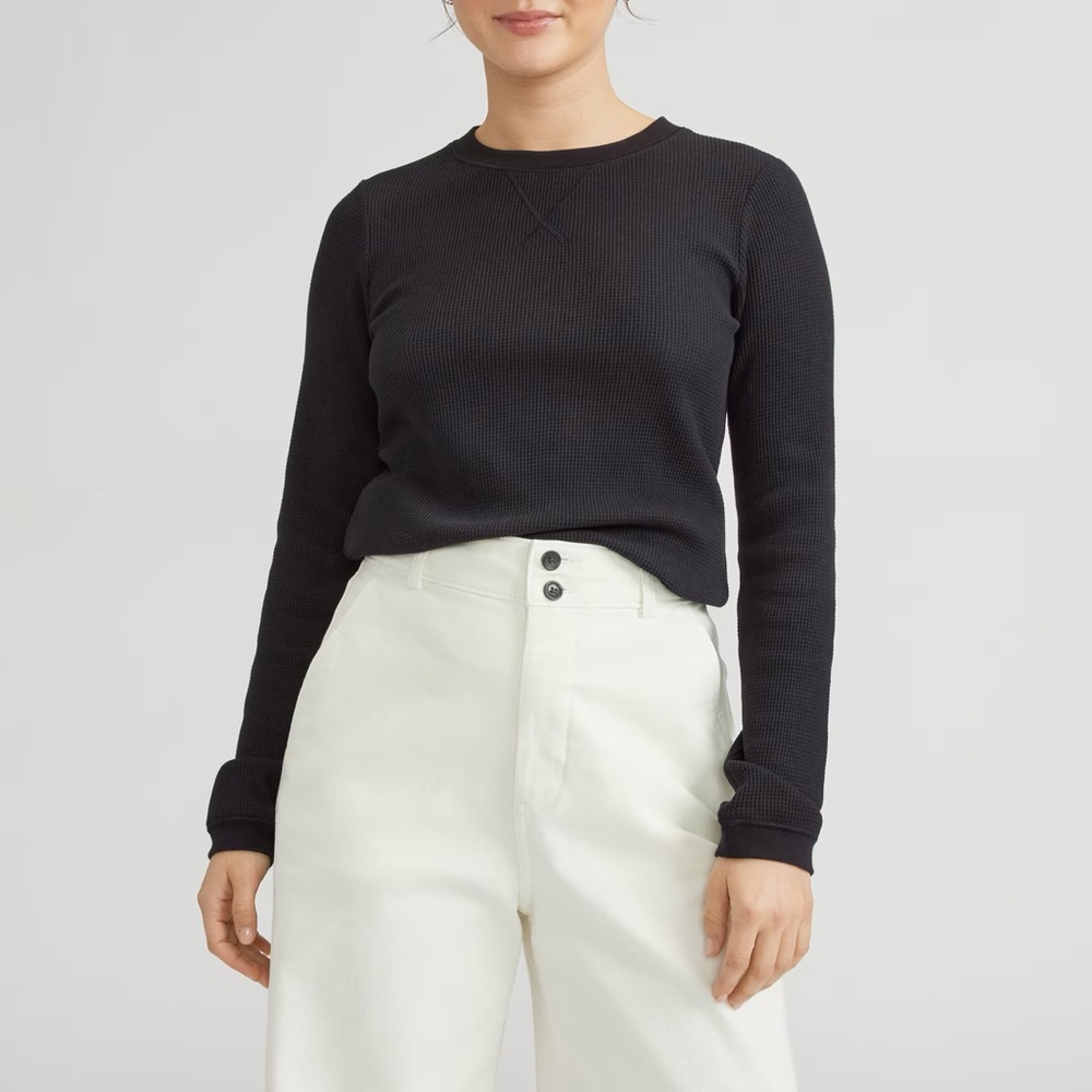 Everlane Organic Cotton Long-Sleeve Waffle Tee - Washed Black